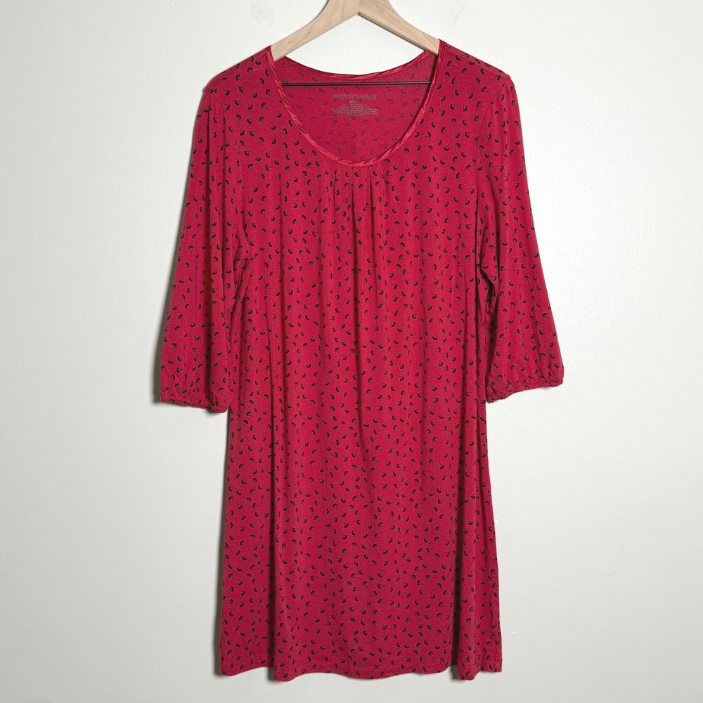 Nottibianche Womens Nightgown M Red Ginkgo Leaf Print 3/4 Sleeve Cotton Modal Pj